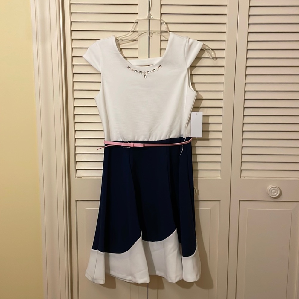 NWT Girls Navy and Ivory Dress